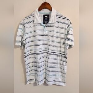 Quiksilver White and Blue Striped Polo Shirt